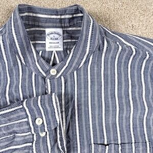 Brooks Brothers‎ Mens L Blue Striped Band Collar Button Down Shirt Regular Fit